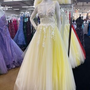 Jovani Chic Yellow and White Dress, worn for pictures only